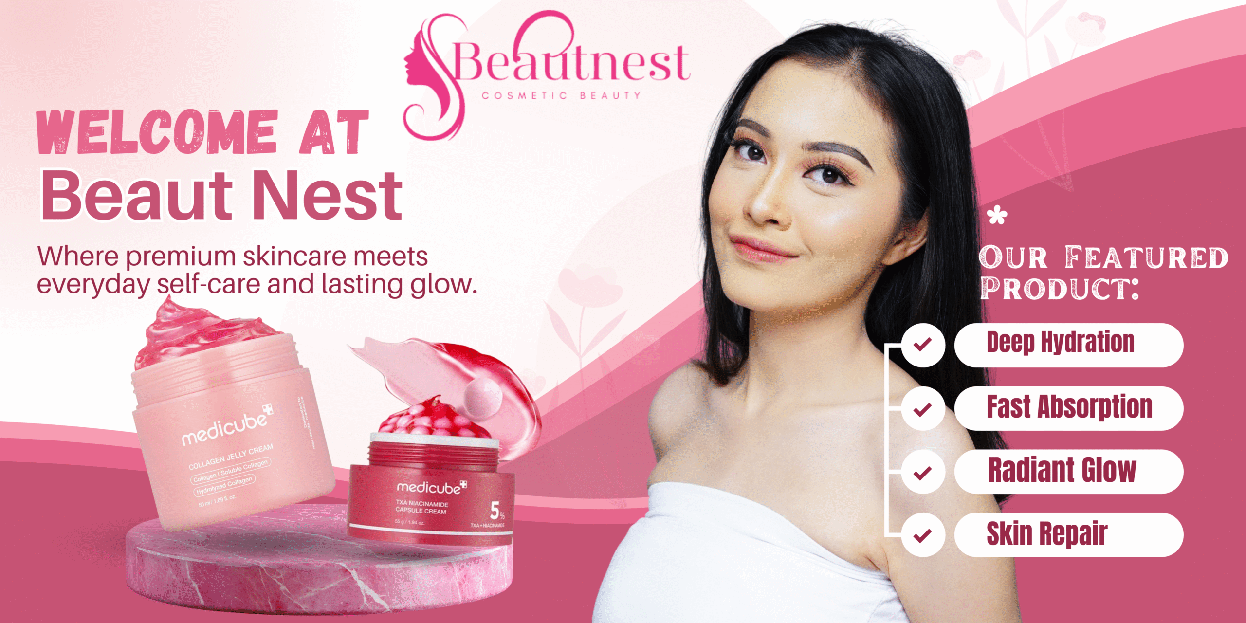 Pink and White Modern Beauty Clinic Banner